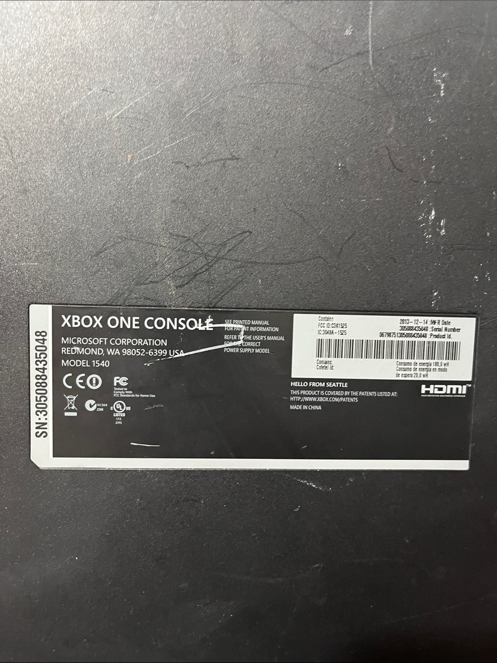 Untested Microsoft Xbox One Console Label - Black and White